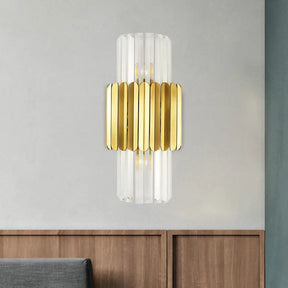 Minimalist Gold Half-Cylinder Crystal Sconce Light Fixture - 2 Lights For Bedroom Wall Lighting