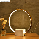 Minimalist Gold Hoop Led Table Lamp With Marble Block Pedestal