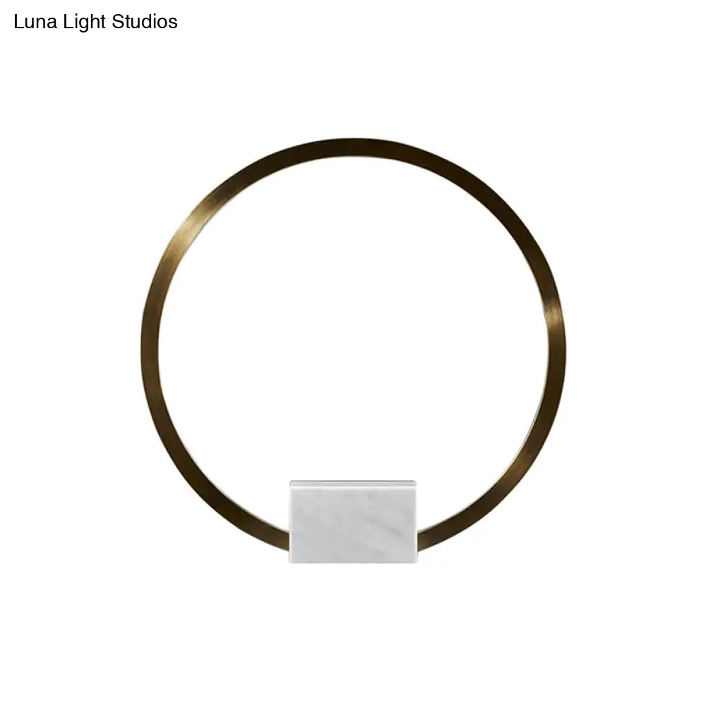 Minimalist Gold Hoop Led Table Lamp With Marble Block Pedestal