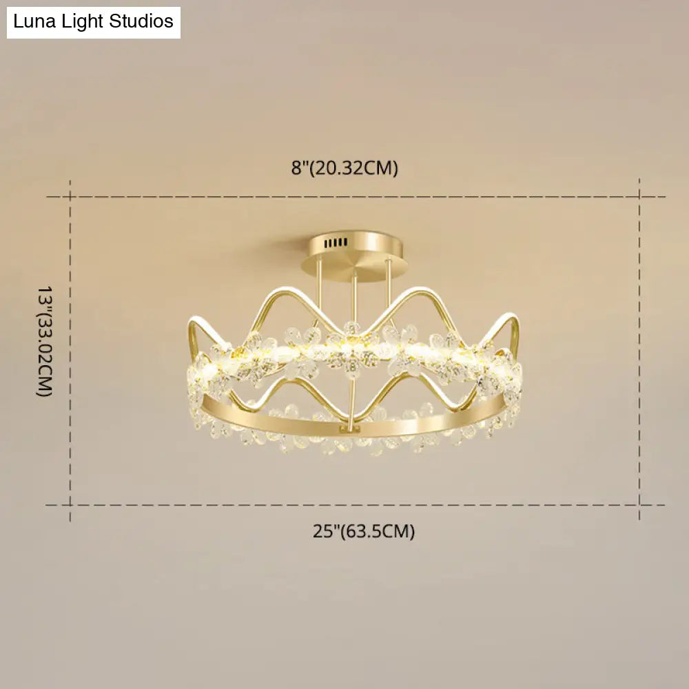 Minimalist Gold Led Ceiling Light With Crystal Flower Design For Bedroom