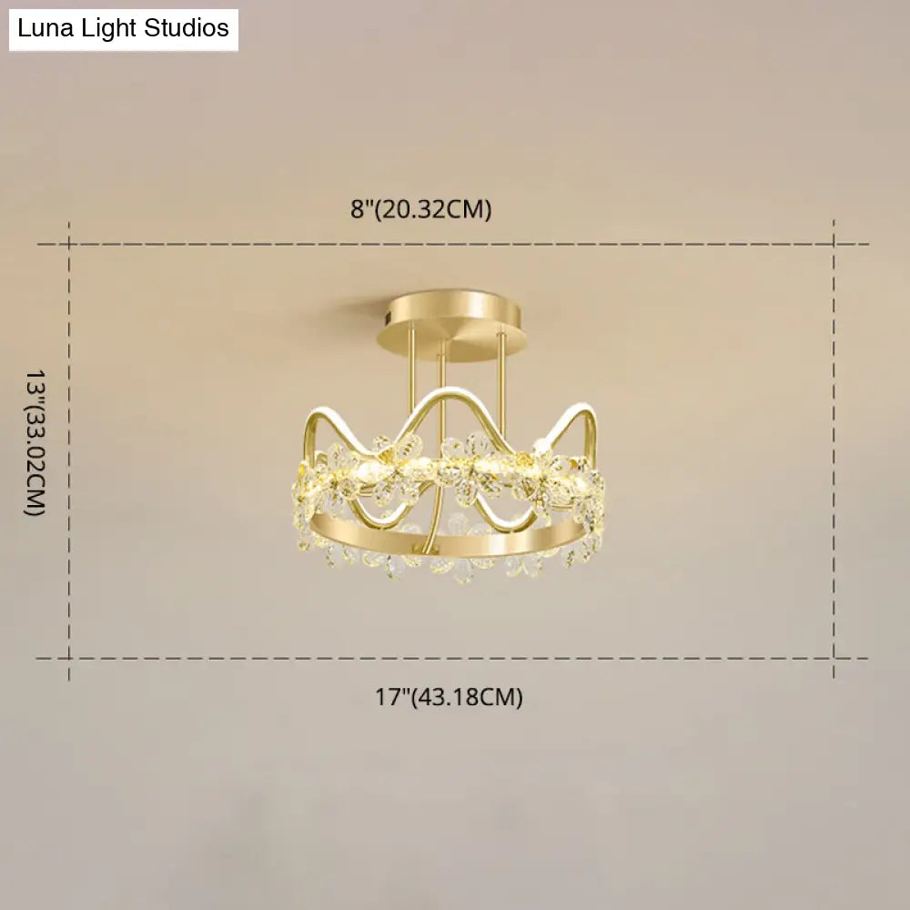 Minimalist Gold Led Ceiling Light With Crystal Flower Design For Bedroom
