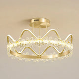 Minimalist Gold Led Ceiling Light With Crystal Flower Design For Bedroom / 25 Remote Control
