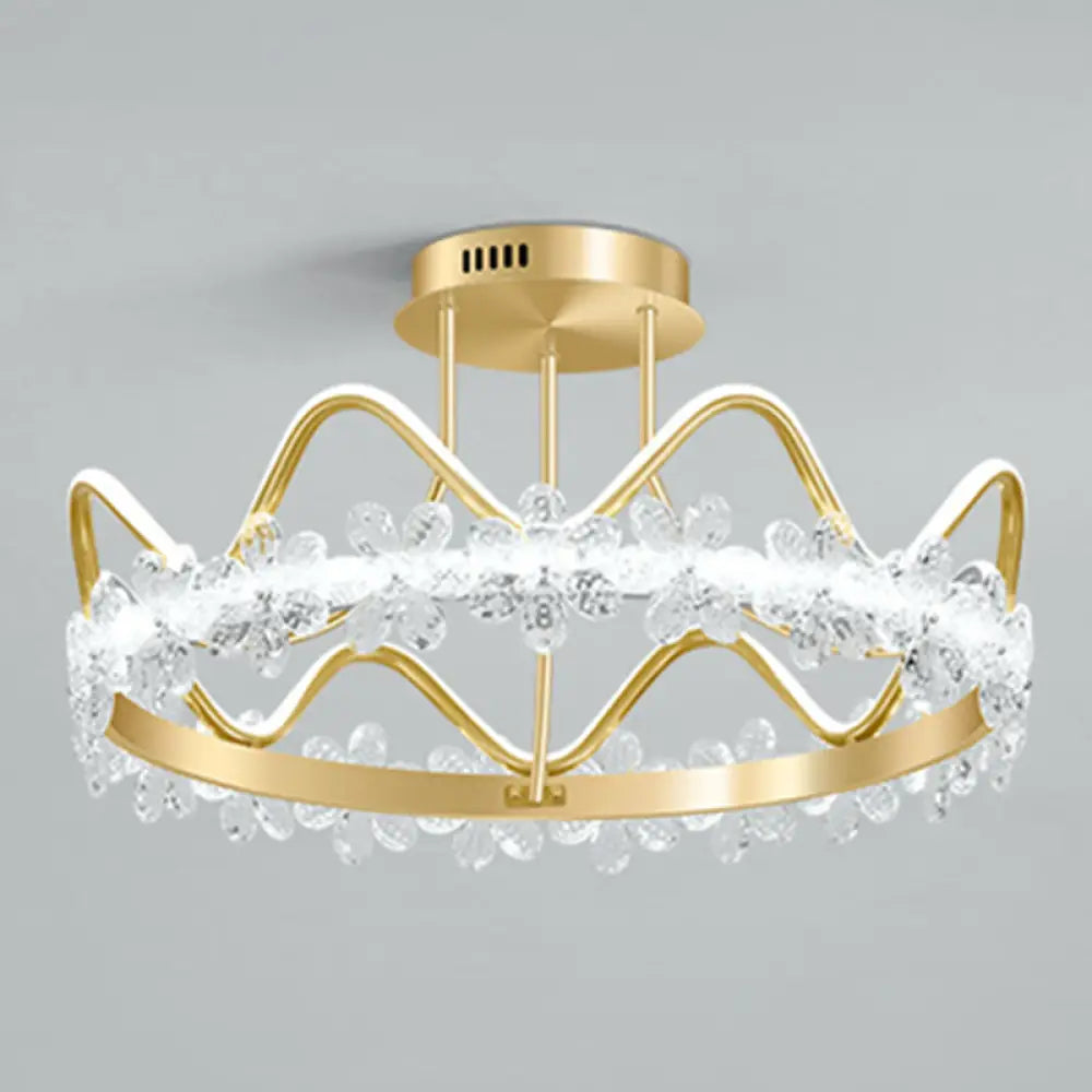 Minimalist Gold Led Ceiling Light With Crystal Flower Design For Bedroom / 25 White