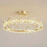 Minimalist Gold Led Ceiling Light With Crystal Flower Design For Bedroom / 32.5 Remote Control