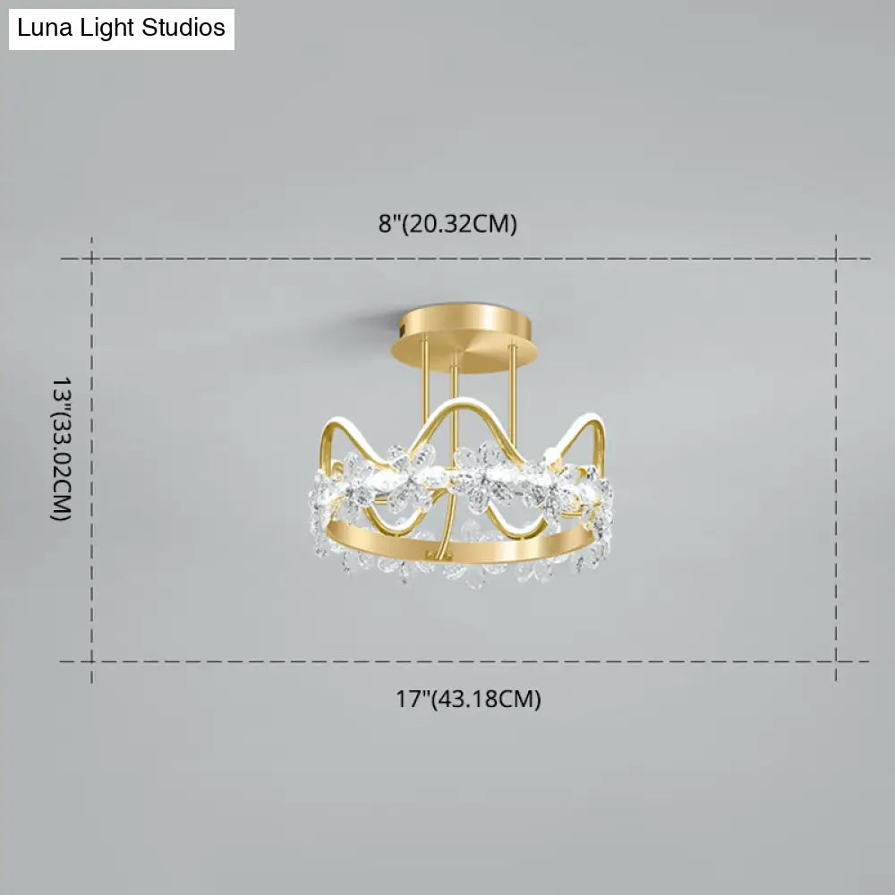 Minimalist Gold Led Ceiling Light With Crystal Flower Design For Bedroom