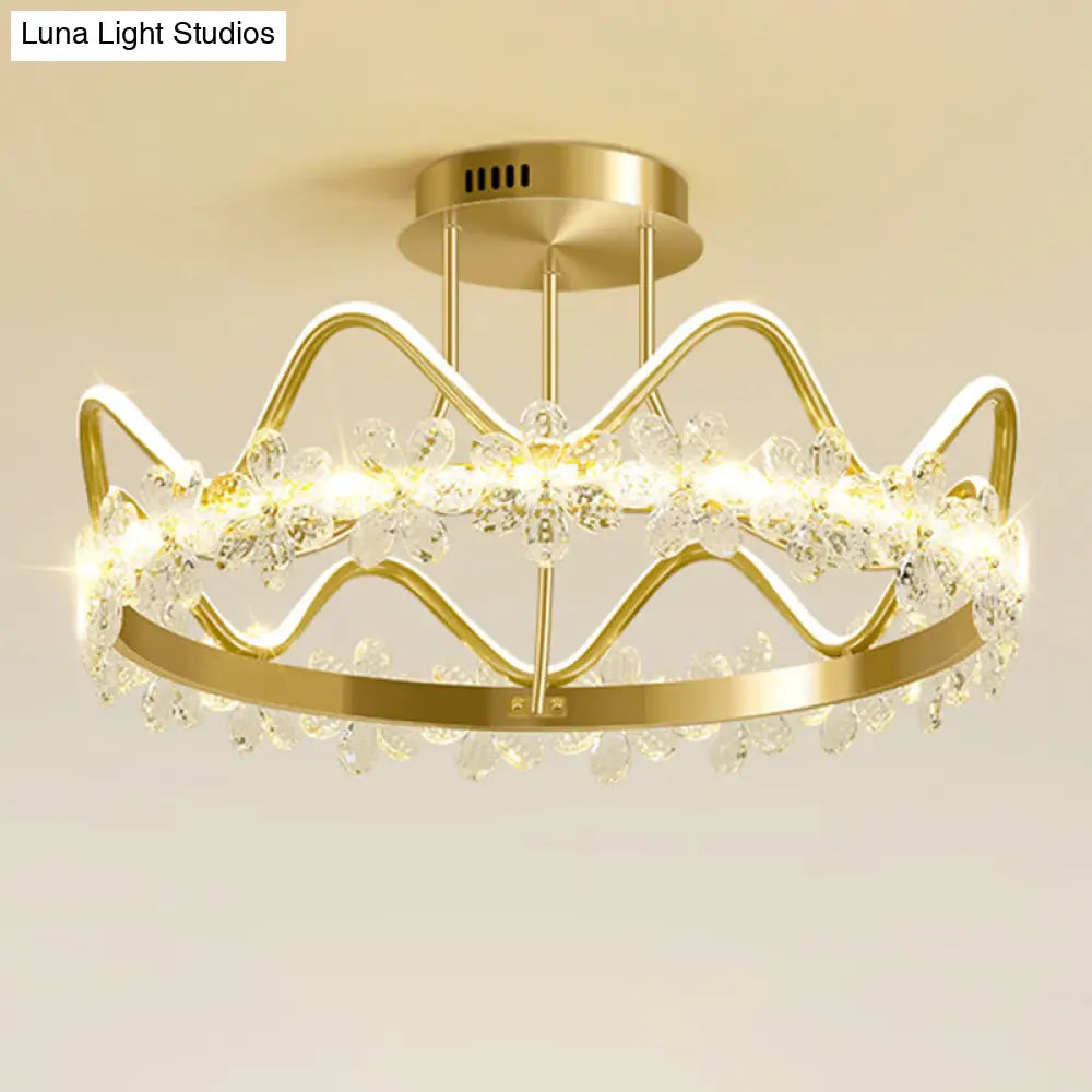 Minimalist Gold Led Ceiling Light With Crystal Flower Design For Bedroom