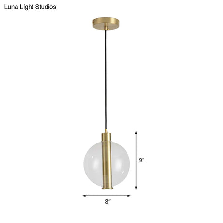 Minimalist Gold Led Pendant Lamp With Clear Glass Shade - Bedroom Ceiling Light