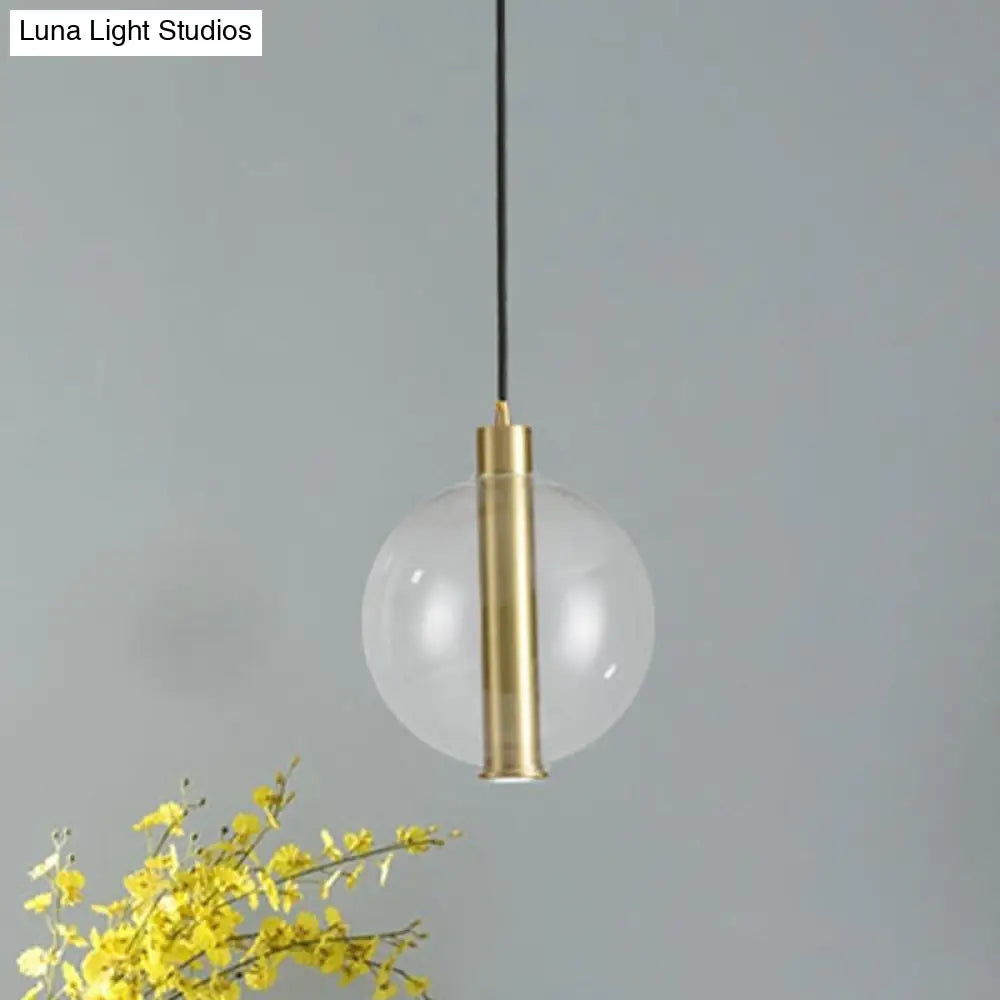 Minimalist Gold Led Pendant Lamp With Clear Glass Shade - Bedroom Ceiling Light