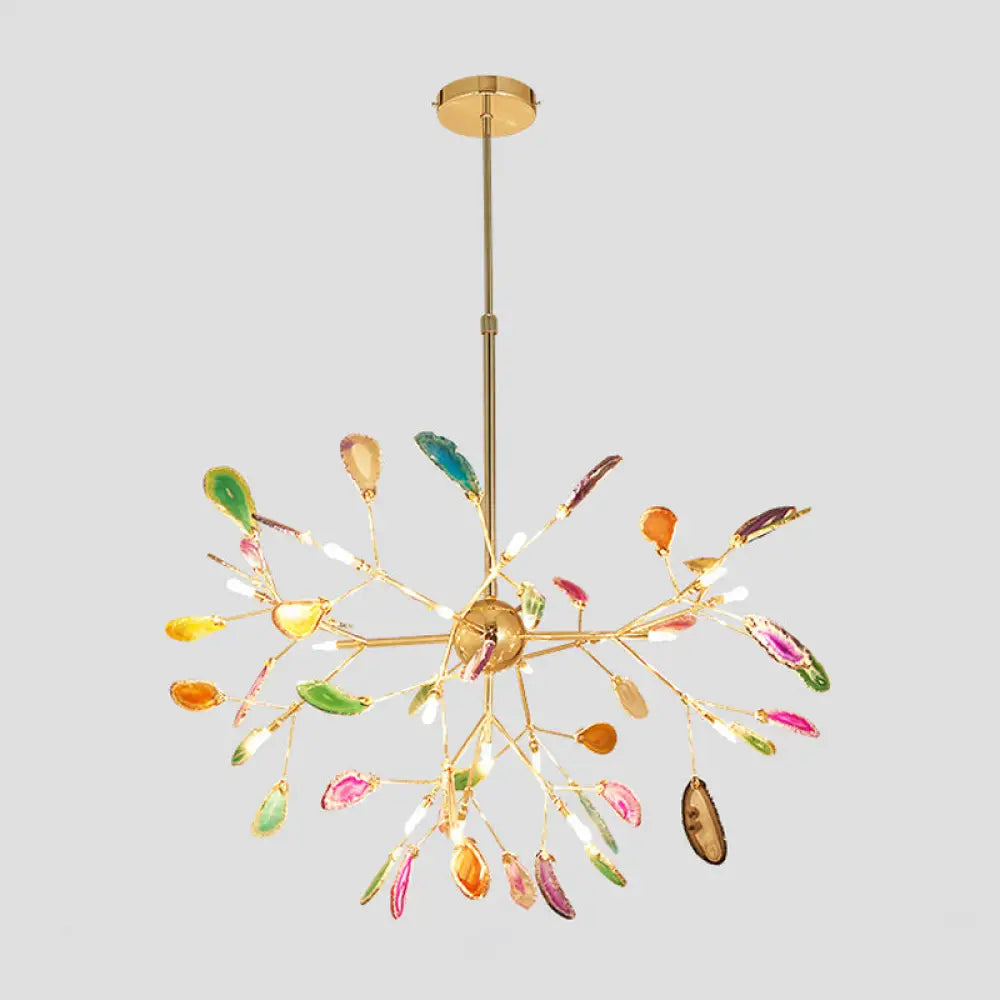 Minimalist Gold Led Pendant Light With Colorful Agate Sputnik Firefly Chandelier 20 /