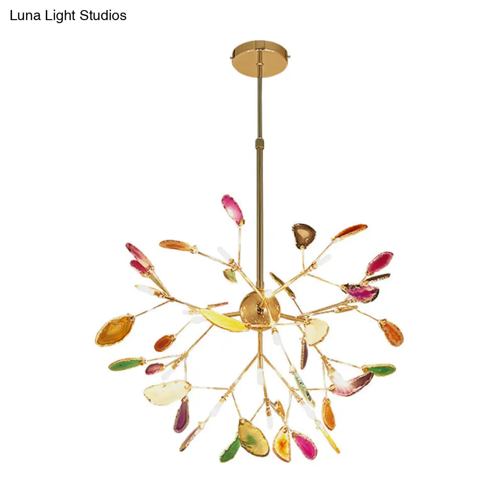 Minimalist Gold Led Pendant Light With Colorful Agate Sputnik Firefly Chandelier