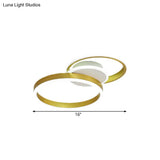 Minimalist Gold Metal Led Parlor Flush Mount Ceiling Light Fixture With Dual Rings