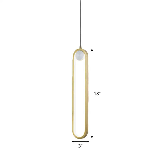 Gold Metal Led Bedroom Hanging Light Kit - Simplicity Elliptical Pendant Lamp With Warm/White
