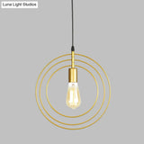 Minimalist Gold Metallic Restaurant Hanging Lamp With 3-Rings & 1 Bulb