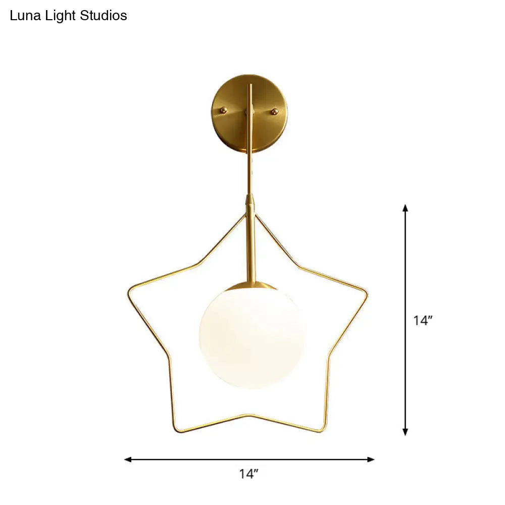 Minimalist Gold Metallic Star Wall Mounted Light With White Glass Shade - Sleek 1 Bulb Lighting