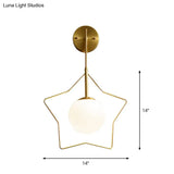 Minimalist Gold Metallic Star Wall Mounted Light With White Glass Shade - Sleek 1 Bulb Lighting