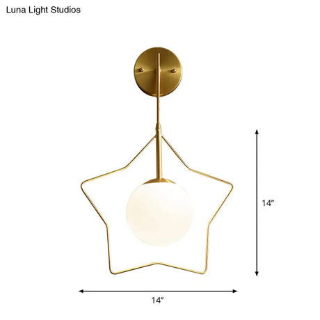 Minimalist Gold Metallic Star Wall Mounted Light With White Glass Shade - Sleek 1 Bulb Lighting