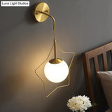 Minimalist Gold Metallic Star Wall Mounted Light With White Glass Shade - Sleek 1 Bulb Lighting