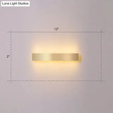 Minimalist Gold Plated Led Wall Sconce For Living Room - Aluminum Bar Shaped Flush Light