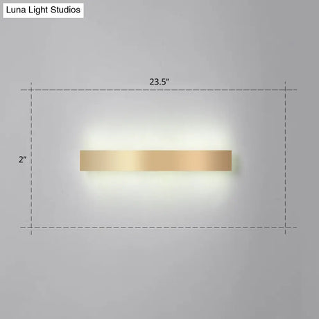 Minimalist Gold Plated Led Wall Sconce For Living Room - Aluminum Bar Shaped Flush Light