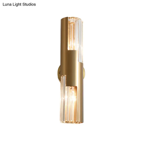 Minimalist Gold Pole Wall Sconce With K9 Crystal And 2 Bulbs For Living Room