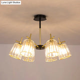 Minimalist Gold Semi - Flush Bedroom Light With Conical Crystal Block Shade