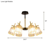Minimalist Gold Semi - Flush Bedroom Light With Conical Crystal Block Shade