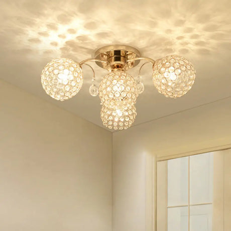 Minimalist Gold Semi-Flush Mount Light With Crystal-Embedded Shade - 6/9 Heads Ceiling Fixture 4 /