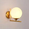 Minimalist Gold Sphere Bedside Wall Sconce - 1-Light Milk Glass Mounted Light With Right Angle Arm /