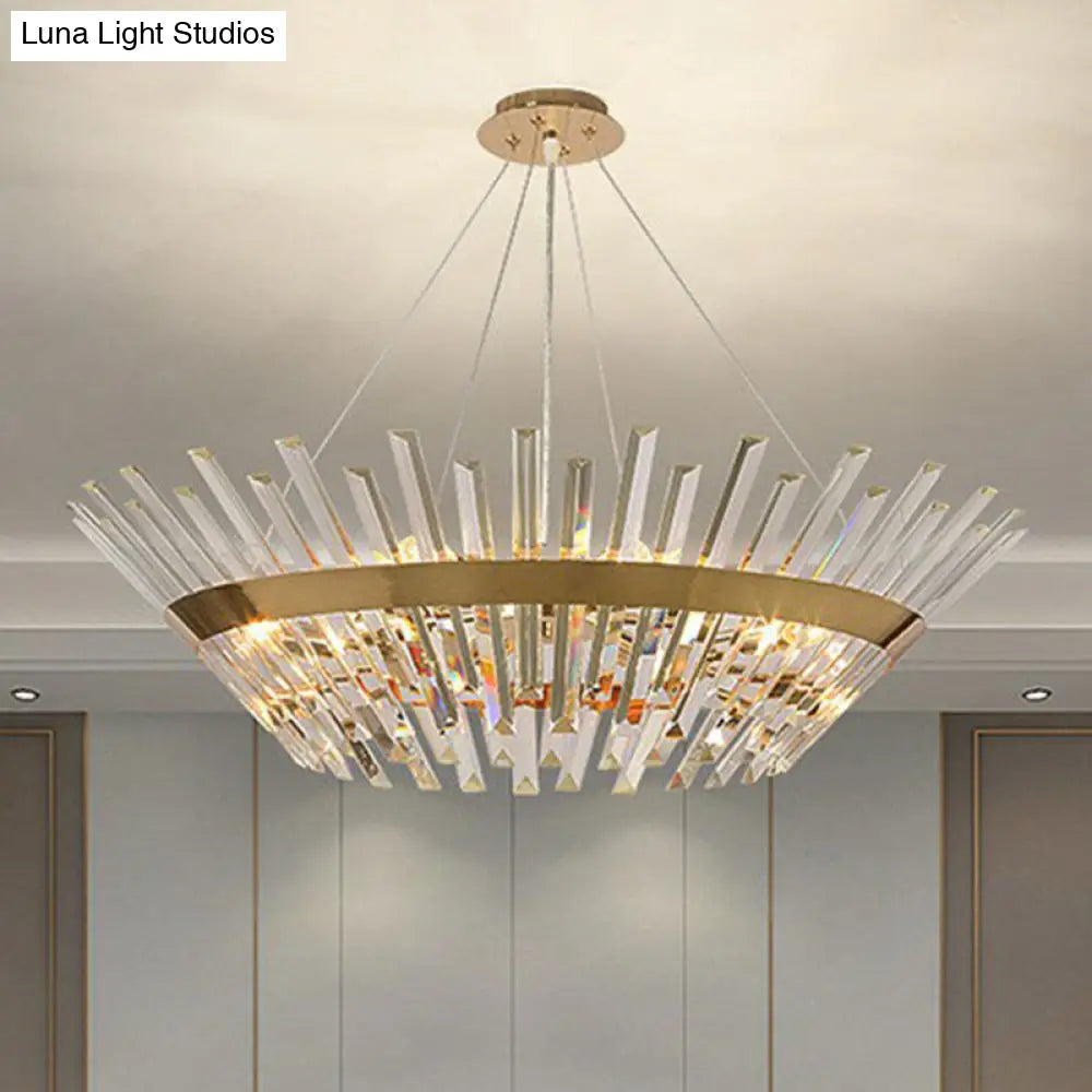 Minimalist Gold Tapered Chandelier Pendant Light With Crystal Prism - Ideal For Living Room Lighting