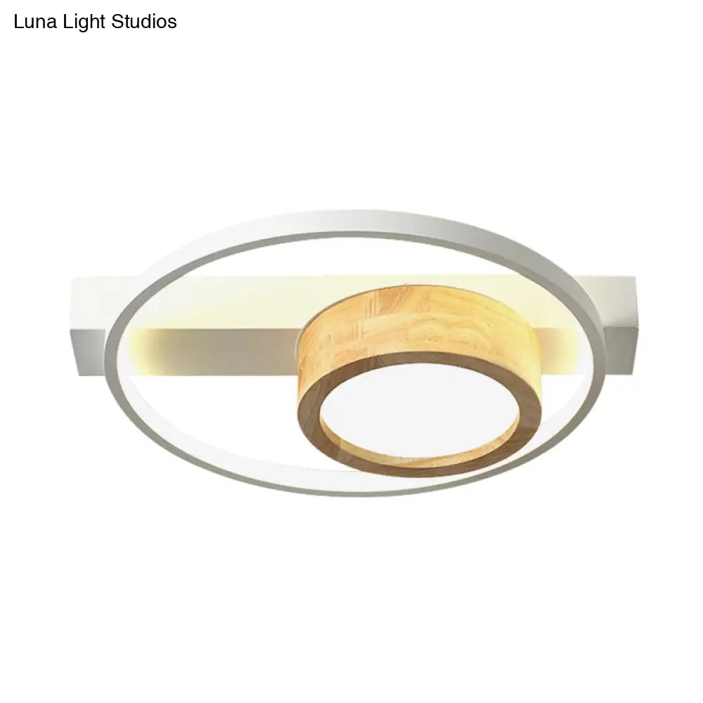 Minimalist Gray/White Led Flush Mount Ceiling Light For Living Room - Wood Finish