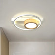 Minimalist Gray/White Led Flush Mount Ceiling Light For Living Room - Wood Finish White