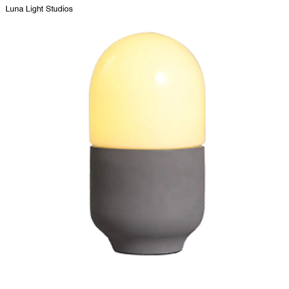 Minimalist Grey Cement Capsule Desk Light With Led Night Table Lamp And White Glass Shade