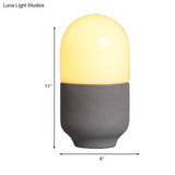 Minimalist Grey Cement Capsule Desk Light With Led Night Table Lamp And White Glass Shade