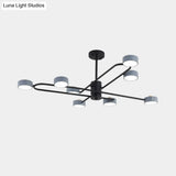 Minimalist Grey Living Room Chandelier with Drum Iron Shade 8 Heads Ceiling Pendant Light Grey