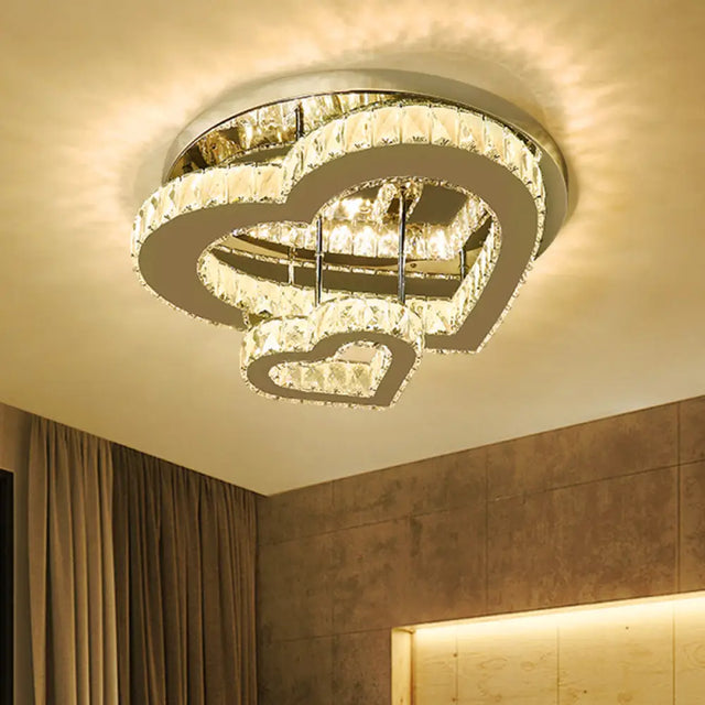 Minimalist Heart Shaped Crystal Led Flush Mount Ceiling Light For Bedroom Clear