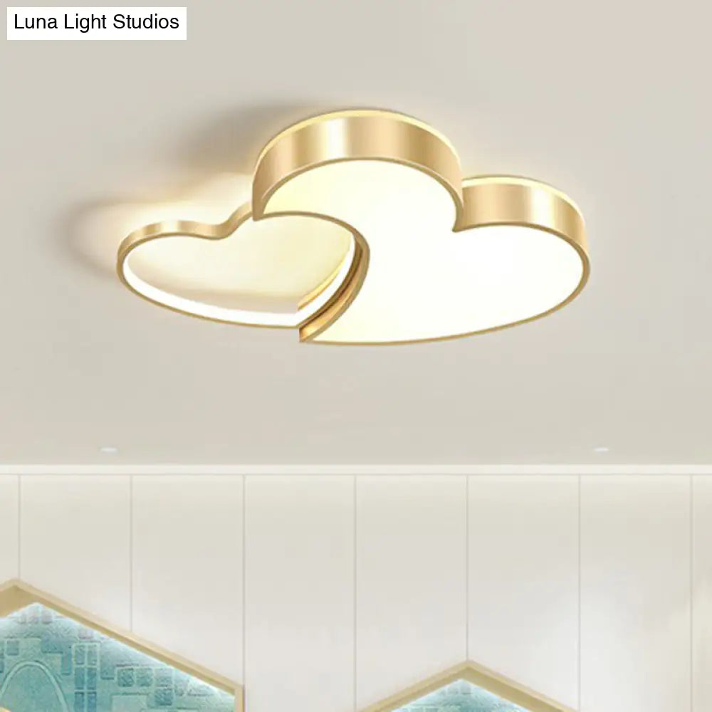 Minimalist Heart - Shaped Metal Ceiling Flush Mount Led Light In Golden Finish – Ideal For Bedrooms