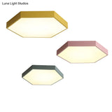 Minimalist Hexagonal Metal Led Flush Ceiling Light For Living Room Pink / 12 White