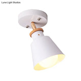 Minimalist Iron Semi Flush Ceiling Lamp In White/Green With Adjustable Rod - Conical Lighting