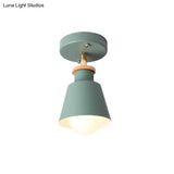 Minimalist Iron Semi Flush Ceiling Lamp In White/Green With Adjustable Rod - Conical Lighting
