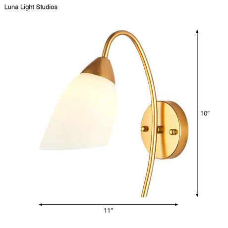 Minimalist Ivory Glass 1-Light Wall Lamp | Gold Gooseneck Sconce Lighting