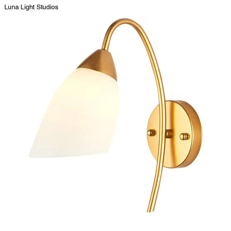 Minimalist Ivory Glass 1-Light Wall Lamp | Gold Gooseneck Sconce Lighting