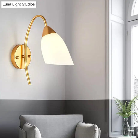 Minimalist Ivory Glass 1-Light Wall Lamp | Gold Gooseneck Sconce Lighting