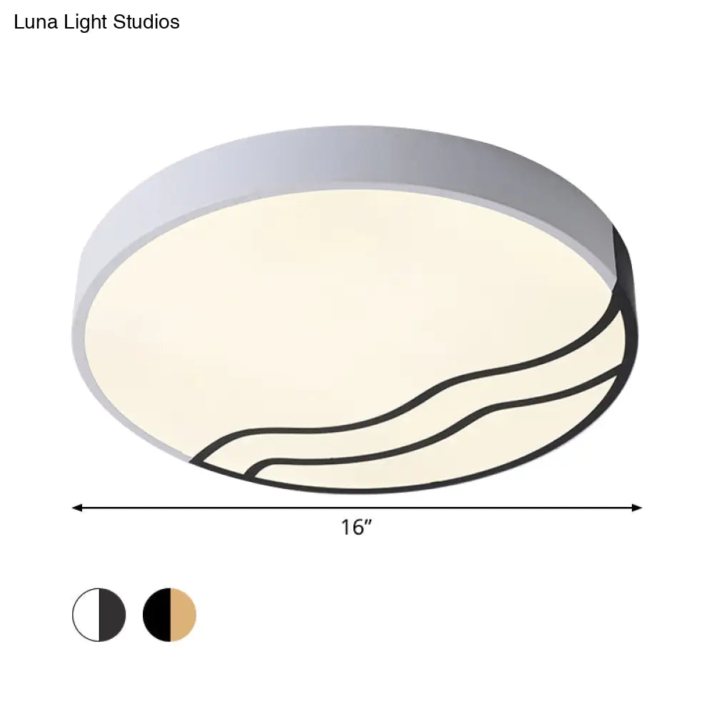 Minimalist Led Bedroom Ceiling Lamp In White/Gold And Black 16’/14’ Diameter