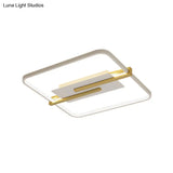 Minimalist Led Bedroom Flush - Mount Light Fixture - Black/White & Gold Ceiling Lamp With Square