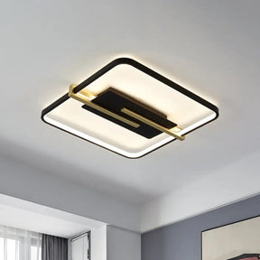 Minimalist Led Bedroom Flush - Mount Light Fixture - Black/White & Gold Ceiling Lamp With Square