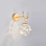Minimalist Led Bedroom Sconce With Antler And Glass Design - Wall Mount Lamp Starry String Gold /