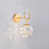Minimalist Led Bedroom Sconce With Antler And Glass Design - Wall Mount Lamp Starry String Gold /