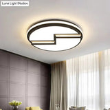 Minimalist Led Black Ceiling Light Acrylic Round Cracked Flush Mount Lamp (White/3 Color Light) For