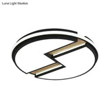 Minimalist Led Black Ceiling Light Acrylic Round Cracked Flush Mount Lamp (White/3 Color Light) For