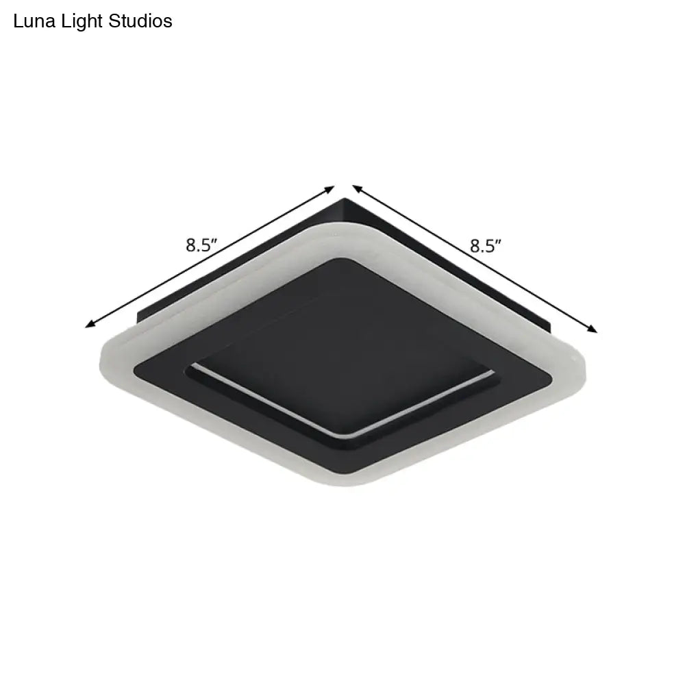 Minimalist Led Black Flushmount Light - Square Metal Ceiling Lamp For Hallway With White/Warm
